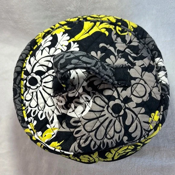 Vera Bradley Baroque Round Cosmetic Bag Travel Case Black Yellow - Picture 6 of 15